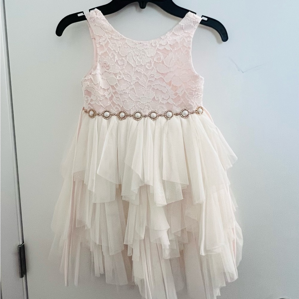 American Princess Pink Tan Formal Sundress Scoop Neck